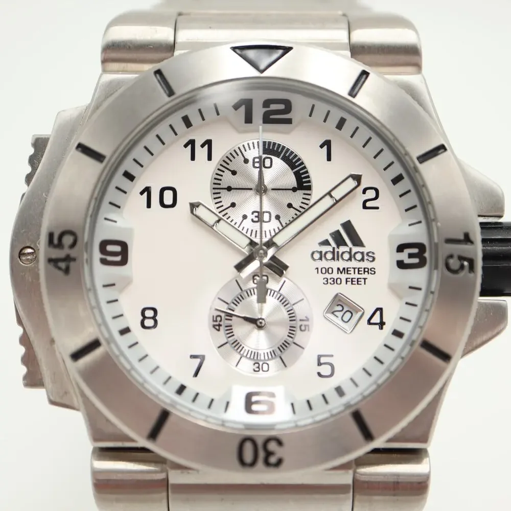 Adidas Chunky Y2K Stainless Steel Chronograph 48mm Watch Left Buttons Silver